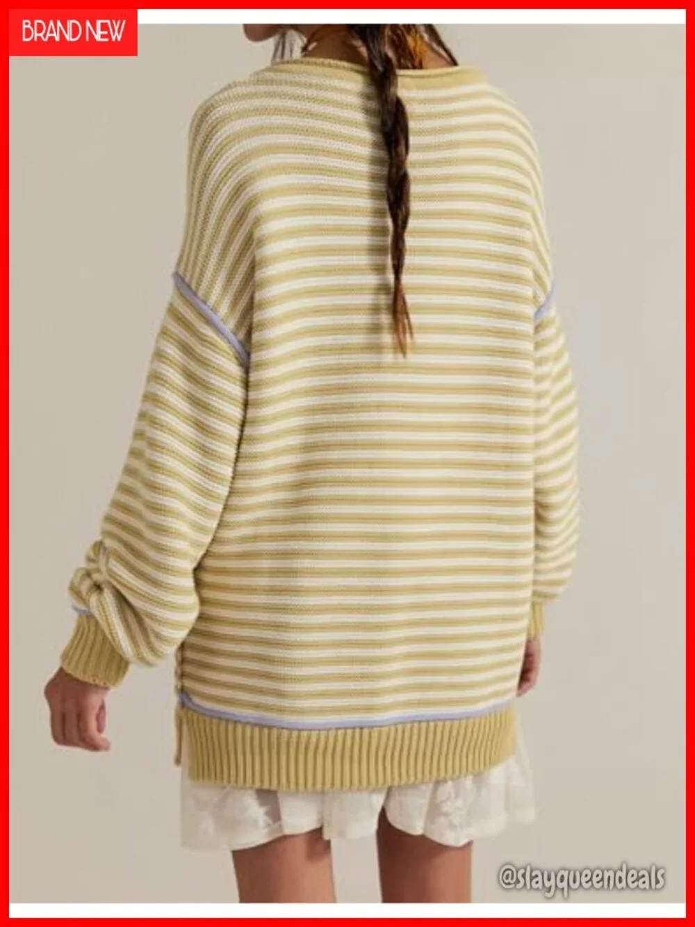 Oversized Striped Knit Pullover Sweater, Cotton-Acrylic Blend, Long Sleeve,